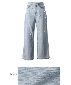 Seluar denim wanita pinggang tinggi mutiara mutiara jeans jeans panjang panjang panjang penghantaran percuma percuma/mel