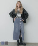 Skirt denim butang depan dibasuh