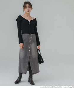 Skirt denim butang depan dibasuh