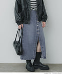 Skirt denim butang depan dibasuh