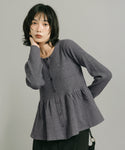 Ribbed Knit Long-Sleeved Peplum Cardigan