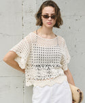 [Crochet] Flared Sleeve Short-Sleeved Knit