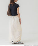 Jualan★2490 yen → 1490 yen skirt wanita drop pinggang pinggang pinggang barat rum poket panjang panjang perkhidmatan surat gc sederhana tidak mungkin 24ss coca coca