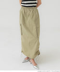 Jualan★2490 yen → 1490 yen skirt wanita drop pinggang pinggang pinggang barat rum poket panjang panjang perkhidmatan surat gc sederhana tidak mungkin 24ss coca coca