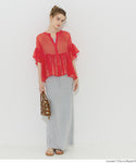 Brouse Ladies Sheavice Shear Frill Sleeving Front Open Battle Front Button Slow Slow Slow No Warna Mail Service 24SS Coca Coca