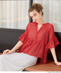 Brouse Ladies Sheavice Shear Frill Sleeving Front Open Battle Front Button Slow Slow Slow No Warna Mail Service 24SS Coca Coca
