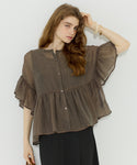 Brouse Ladies Sheavice Shear Frill Sleeving Front Open Battle Front Button Slow Slow Slow No Warna Mail Service 24SS Coca Coca