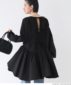 [Sale] Polyester Poplin Back Ribbon Mini Dress