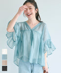 ★Frill Sheer V-Neck Blouse