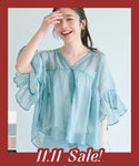 ★Frill Sheer V-Neck Blouse