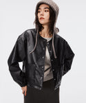 Faux Leather Collarless Jacket