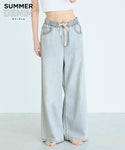 [Summer Denim] Wide-Leg Pants With Drawstring