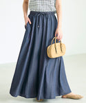 Flowy Denim Flared Maxi Skirt