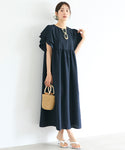[SEERSUCKER] Flared Sleeve Maxi Dress
