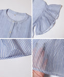 Frill Sheer Striped Button-up Blouse