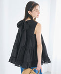 Polka Dot Tiered Back Ribbon Blouse