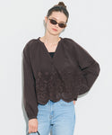 [Eyelet Lace] V-Neck Long Sleeve Blouse