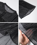 Foil Dot Sheer Flared Long Sleeve Blouse