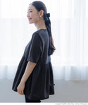 カットソーレディース異素材ドッキングドッキングフレアギャザークルーネックtシャツシャツペプラム切り替え24SS cocaコカ