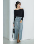 denim I line slit skirt