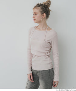 [Sale] Halter Neck Faux Two Piece Top