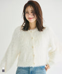 Crew Neck Shaggy Knit Cardigan