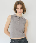 Sleeveless Polo Collar Cable Knit Vest
