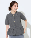Gold Button Flared Knit Short-Sleeved Top