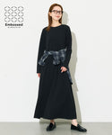 [Embossed] Long Sleeve A-Line Dress