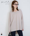 Potong -sew wanita emboss v leher drop pullover panjang lengan lengan panjang tidak tersedia 24ss coca coca