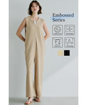 [Embossed] Front Zip Sleeveles Jumpsuit