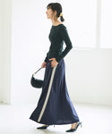 [Cut Georgette] Side Line Flared Skirt