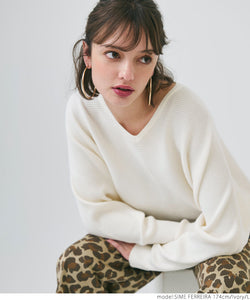 Dolman V Neck Knit Ladies V Neck Dolman袖長袖長袖長袖彈性針織羊絨Touch Momonga簡單郵件服務23AW