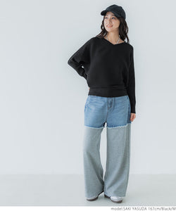 Dolman V Neck Knit Ladies V Neck Dolman袖長袖長袖長袖彈性針織羊絨Touch Momonga簡單郵件服務23AW