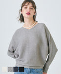 Dolman V Neck Knit Ladies V Neck Dolman袖長袖長袖長袖彈性針織羊絨Touch Momonga簡單郵件服務23AW