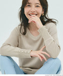 [Markdown] Pearl sleeve embellished v neck knit top