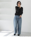 [Markdown] Pearl sleeve embellished v neck knit top