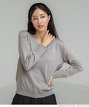 [Markdown] Pearl sleeve embellished v neck knit top