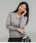 [Markdown] Pearl sleeve embellished v neck knit top