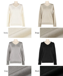 [Markdown] Pearl sleeve embellished v neck knit top