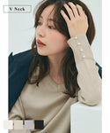 [Markdown] Pearl sleeve embellished v neck knit top
