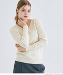 [Markdown] Pearl sleeve embellished v neck knit top