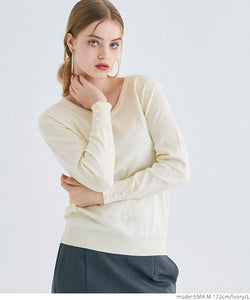 [Markdown] Pearl sleeve embellished v neck knit top