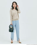 [Markdown] Pearl sleeve embellished v neck knit top