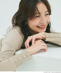 [Markdown] Pearl sleeve embellished v neck knit top
