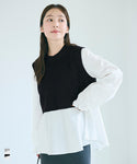 Knit Vest Set with Flared Blouse