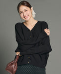 Cardigan Leher V Lengan Dolman Bergaris dengan Butang Emas