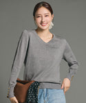 V-Neck Knit  With Gold Buttons Sleeve