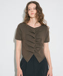 Front-Gathered Short-Sleeved Knit Top