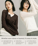 Sheer Ribbed Long-Sleeved Crew Neck Top